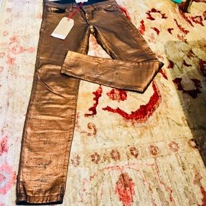 CURRENT/ELLIOTT-THE STILETTO bronze coated jeans